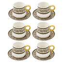Ceramic Coffee Cup and Saucer Set of 6 Pcs Abstract Print Design 90CC/11 cm (Ctn Box 24 units)