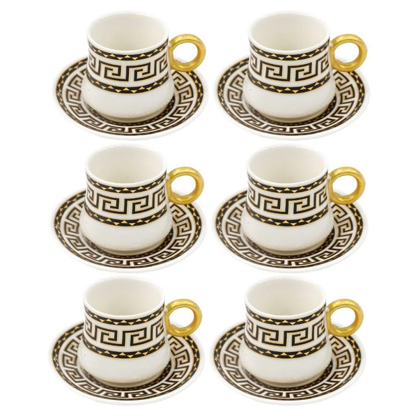Ceramic Coffee Cup and Saucer Set of 6 Pcs Abstract Print Design 90CC/11 cm (Ctn Box 24 units)