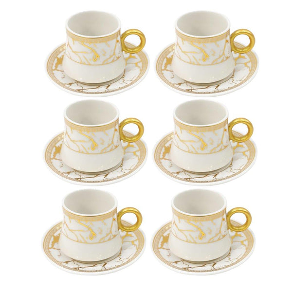Ceramic Coffee Cup and Saucer Set of 6 Pcs Abstract Print Design 90CC/11 cm (Ctn Box 24 units)