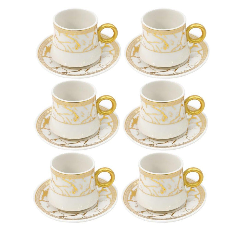 Ceramic Coffee Cup and Saucer Set of 6 Pcs Abstract Print Design 90CC/11 cm (Ctn Box 24 units)