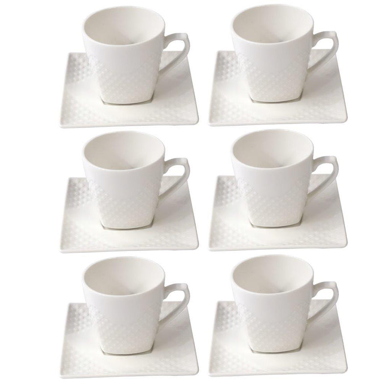 Ceramic Coffee Cup and Saucer Set of 6 Pcs Abstract Embossed Design 85CC/10.5*10 cm (Ctn Box 20 units)