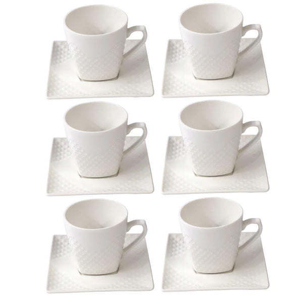 Ceramic Coffee Cup and Saucer Set of 6 Pcs Abstract Embossed Design 85CC/10.5*10 cm (Ctn Box 20 units)
