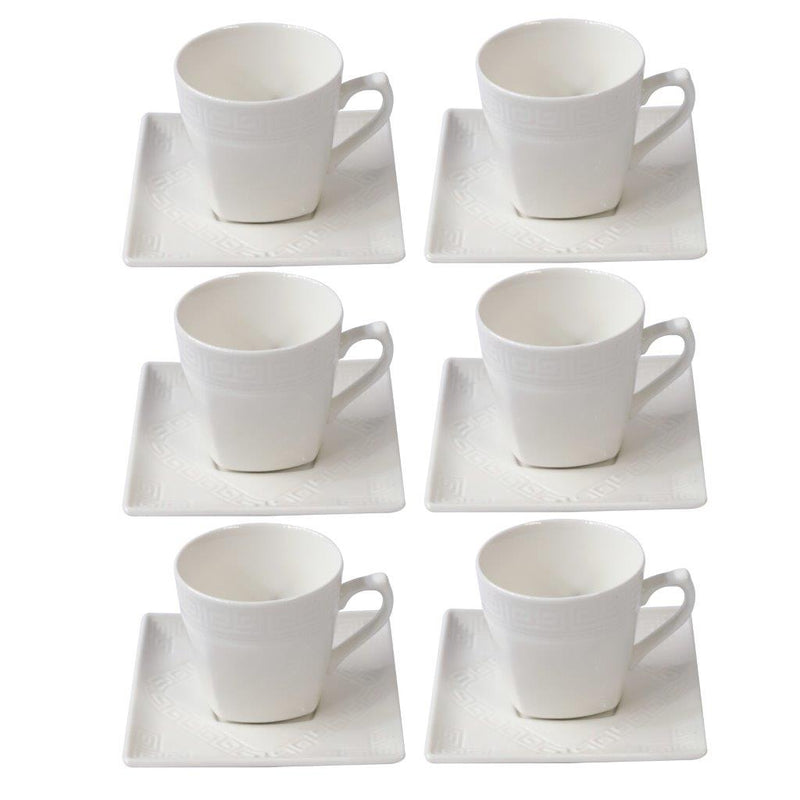 Ceramic Coffee Cup and Saucer Set of 6 Pcs Abstract Embossed Design 85CC/10.5*10 cm (Ctn Box 20 units)