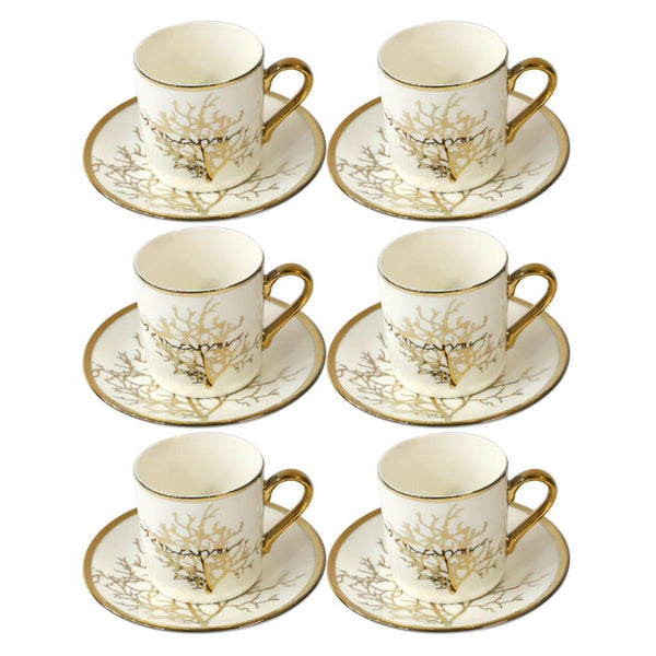 Ceramic Coffee Cup and Saucer Set of 6 Pcs Abstract Print Design 85CC/11 cm (Ctn Box 20 units)