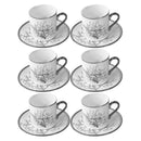 Ceramic Coffee Cup and Saucer Set of 6 Pcs Abstract Print Design 85CC/11 cm (Ctn Box 20 units)