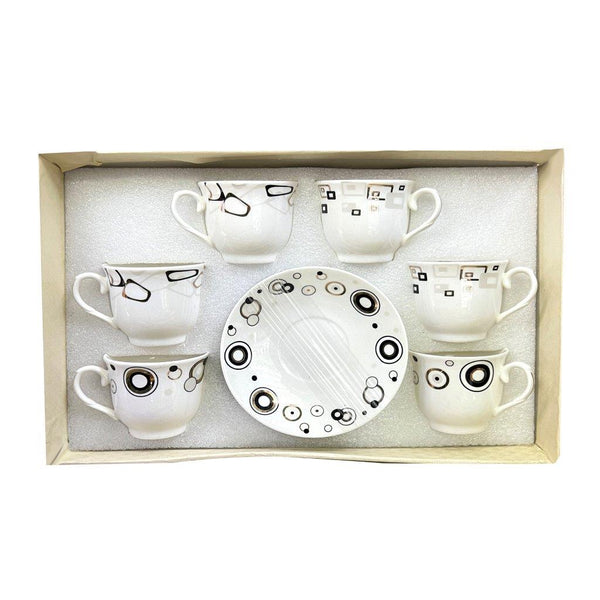 Ceramic Coffee Cup and Saucer Set of 6 Pcs Abstract Print Design 85CC/11 cm (Ctn Box 20 units)