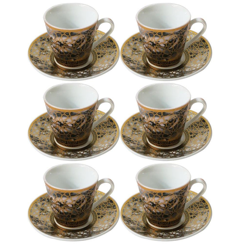 Ceramic Coffee Cup and Saucer Set of 6 Pcs Abstract Print Design 85CC/11 cm (Ctn Box 24 units)