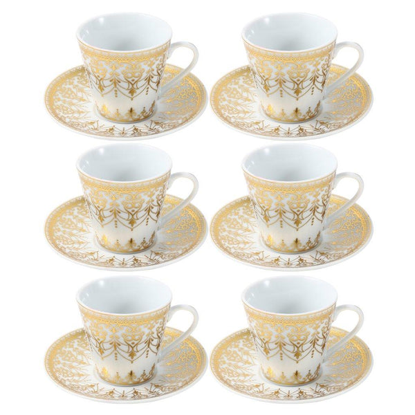 Ceramic Coffee Cup and Saucer Set of 6 Pcs Abstract Print Design 85CC/11 cm (Ctn Box 24 units)