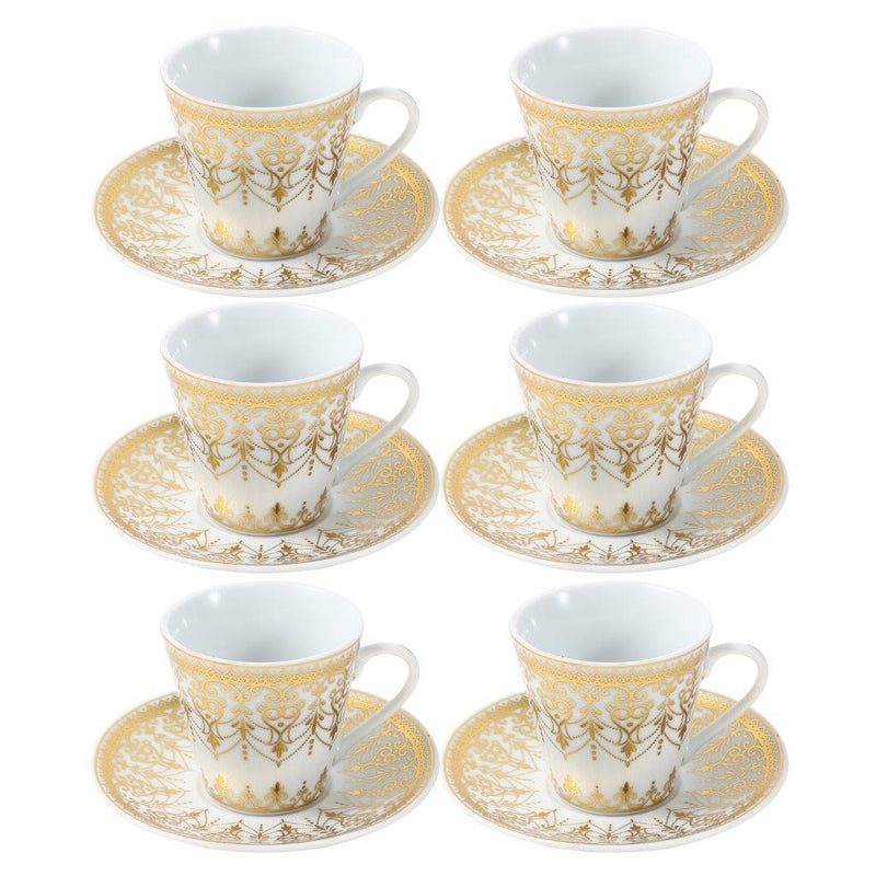 Ceramic Coffee Cup and Saucer Set of 6 Pcs Abstract Print Design 85CC/11 cm (Ctn Box 24 units)