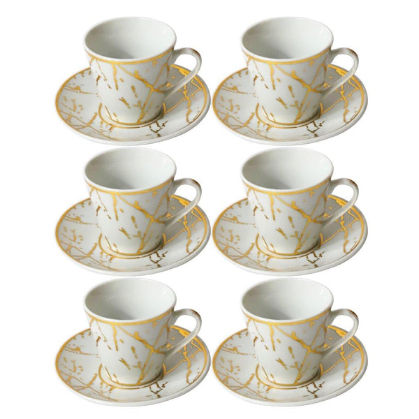 Ceramic Coffee Cup and Saucer Set of 6 Pcs Abstract Print Design 85CC/11 cm (Ctn Box 24 units)