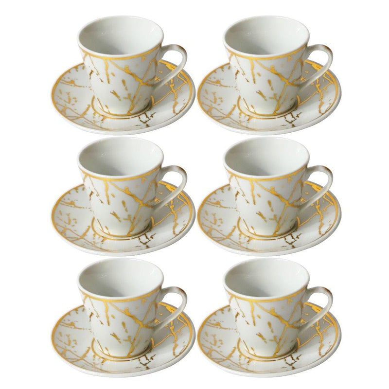 Ceramic Coffee Cup and Saucer Set of 6 Pcs Abstract Print Design 85CC/11 cm (Ctn Box 24 units)