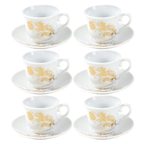Ceramic Coffee Cup and Saucer Set of 6 Pcs Abstract Print Design 85CC/11 cm (Ctn Box 24 units)