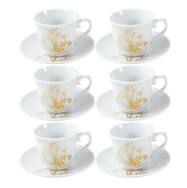 Ceramic Coffee Cup and Saucer Set of 6 Pcs Abstract Print Design 85CC/11 cm (Ctn Box 24 units)