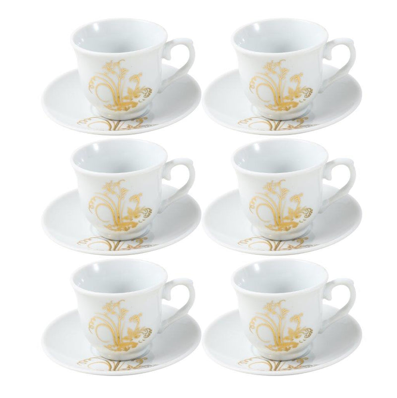 Ceramic Coffee Cup and Saucer Set of 6 Pcs Abstract Print Design 85CC/11 cm (Ctn Box 24 units)