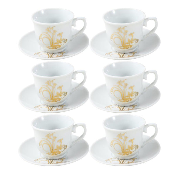 Ceramic Coffee Cup and Saucer Set of 6 Pcs Abstract Print Design 85CC/11 cm (Ctn Box 24 units)