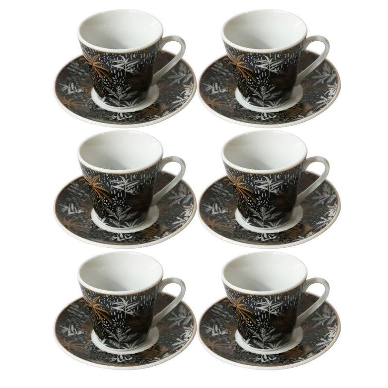 Ceramic Coffee Cup and Saucer Set of 6 Pcs Abstract Print Design 85CC/11 cm (Ctn Box 24 units)