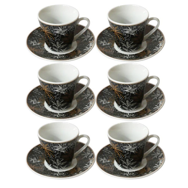 Ceramic Coffee Cup and Saucer Set of 6 Pcs Abstract Print Design 85CC/11 cm (Ctn Box 24 units)