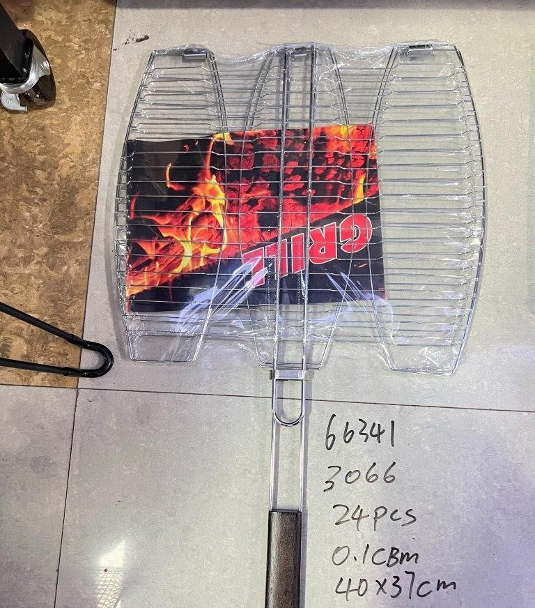 BBQ Fish Grill Rack Metal Silver Chrome 40*37 cm (Ctn Box 24 units)