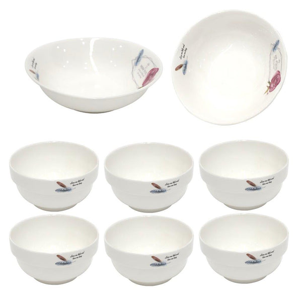 Ceramic Dinnerware Serveware Floral Pattern Bowl Set of 7 Pcs 7pcs set (4.5"/8") (Ctn Box 12 units)