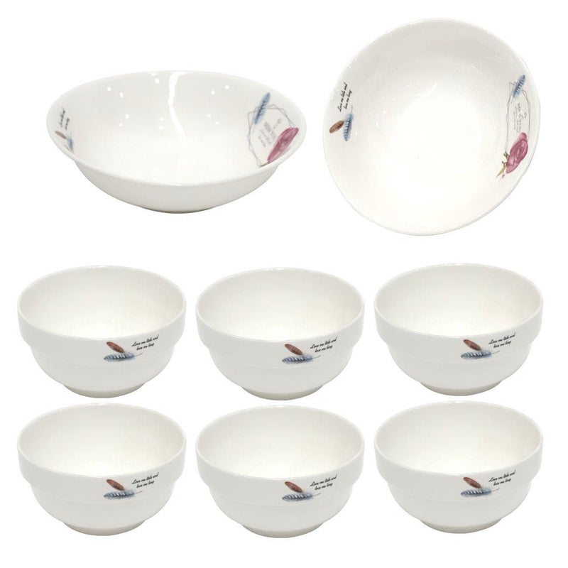 Ceramic Dinnerware Serveware Floral Pattern Bowl Set of 7 Pcs 7pcs set (4.5"/8") (Ctn Box 12 units)