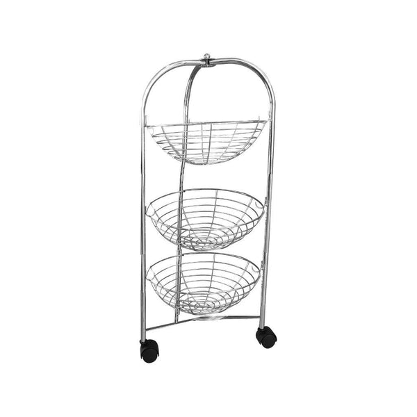 Iron Fruit Vegetable Trolley 3 Tier Wheels Kitchen Storage Shelf Chrome Finish 32*32*14 cm (Ctn Box 12 units)