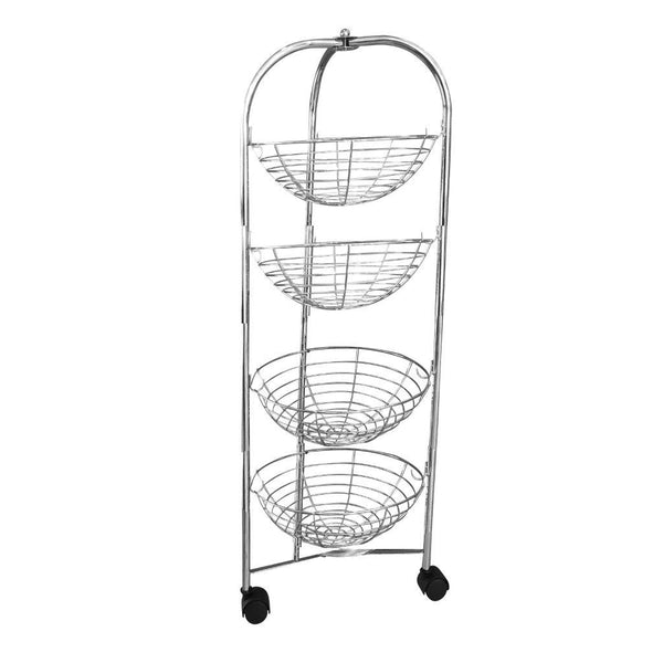 Iron Fruit Vegetable Trolley 4 Tier Wheels Kitchen Storage Shelf Chrome Finish 32*32*86 cm (Ctn Box 12 units)