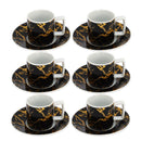 Ceramic Coffee Cup and Saucer Set of 6 Pcs Abstract Print Design 100 ml 12 cm (Ctn Box 24 units)