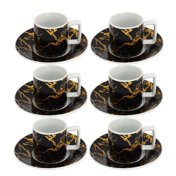 Ceramic Coffee Cup and Saucer Set of 6 Pcs Abstract Print Design 100 ml 12 cm (Ctn Box 24 units)