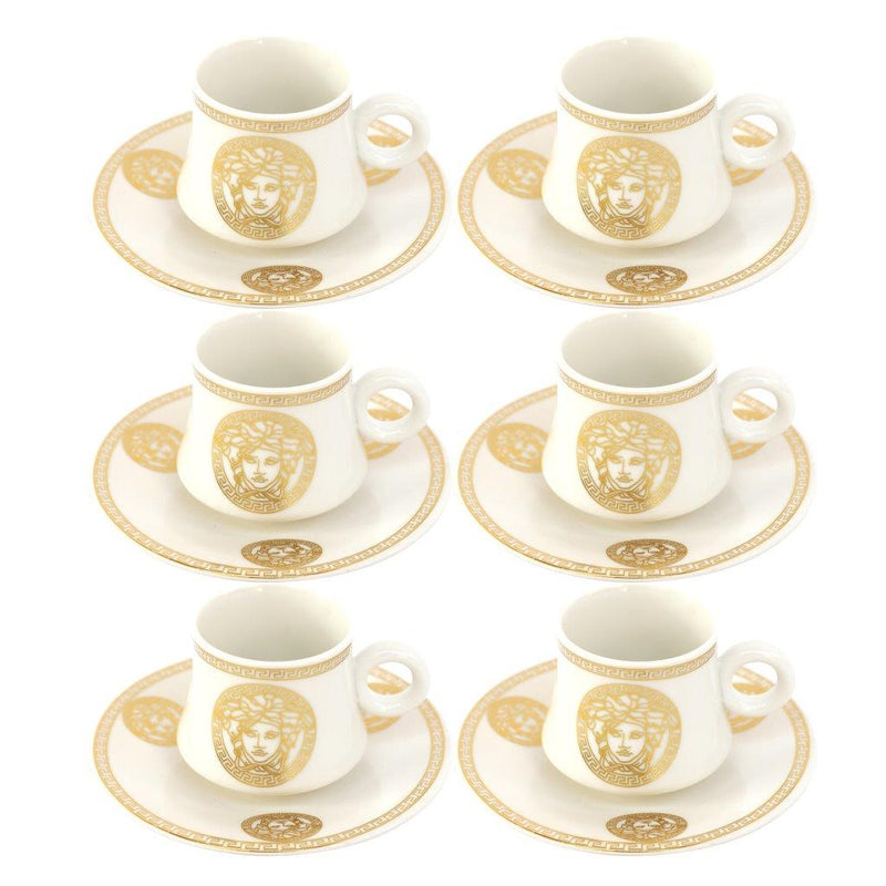 Ceramic Coffee Cup and Saucer Set of 6 Pcs Abstract Print Design 100 ml 12 cm (Ctn Box 18 units)