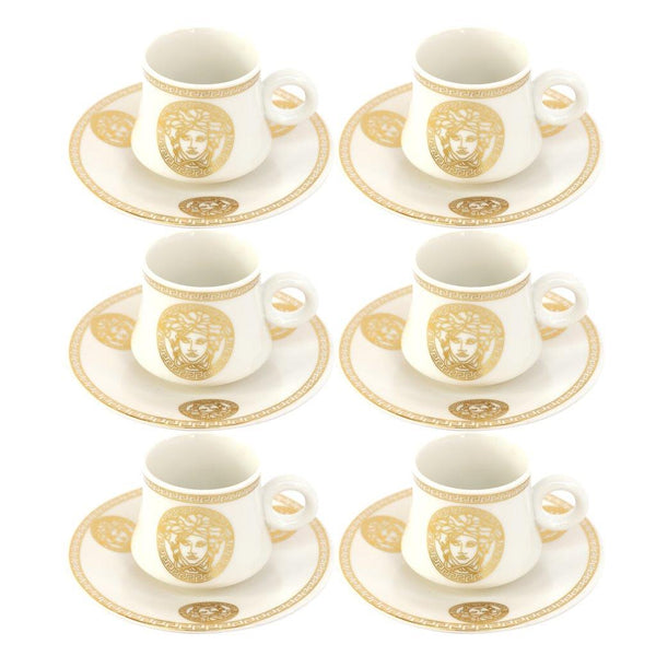Ceramic Coffee Cup and Saucer Set of 6 Pcs Abstract Print Design 100 ml 12 cm (Ctn Box 18 units)