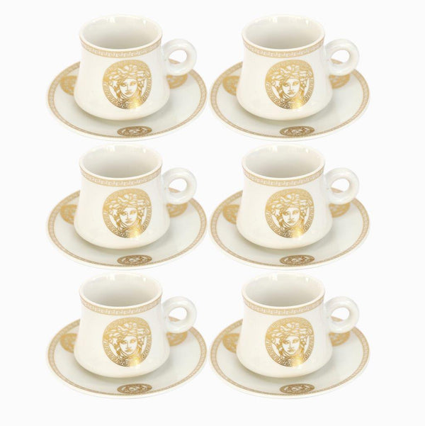 Ceramic Tea Cup and Saucer Set of 6 Pcs Abstract Print Design 200 ml/14 cm (Ctn Box 12 units)