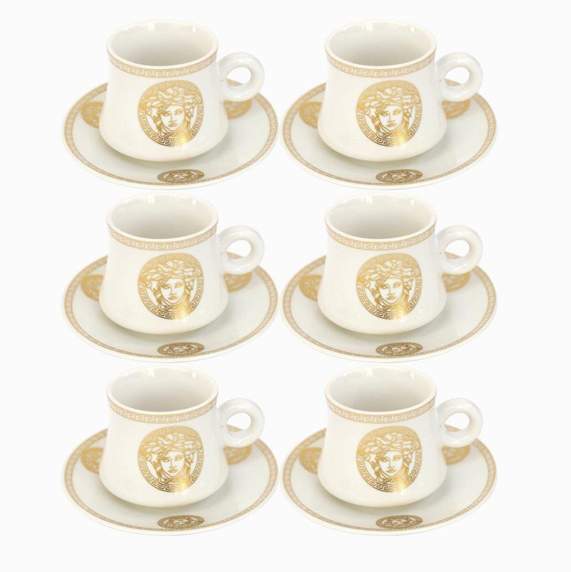 Ceramic Tea Cup and Saucer Set of 6 Pcs Abstract Print Design 200 ml/14 cm (Ctn Box 12 units)