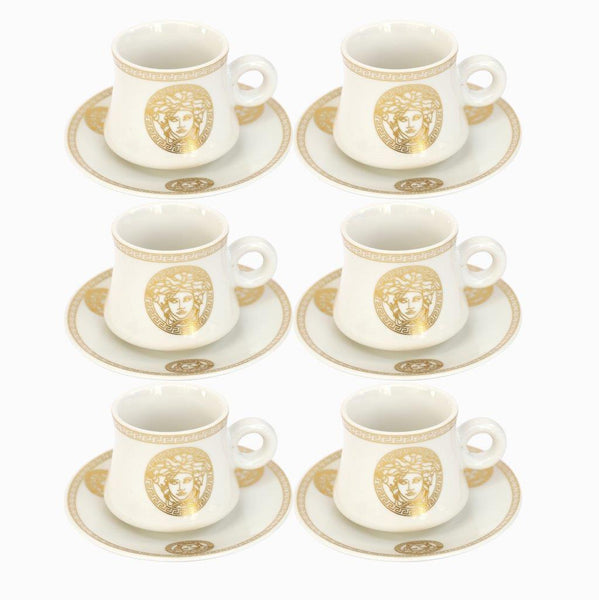 Ceramic Tea Cup and Saucer Set of 6 Pcs Abstract Print Design 200 ml/14 cm (Ctn Box 12 units)