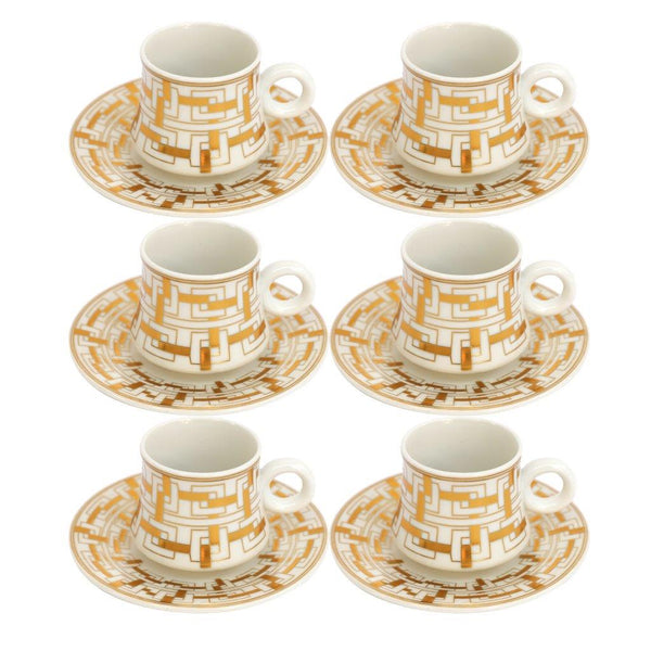 Ceramic Coffee Cup and Saucer Set of 6 Pcs Abstract Print Design 100 ml 12 cm (Ctn Box 18 units)