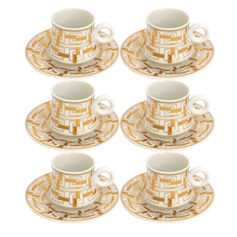 Ceramic Coffee Cup and Saucer Set of 6 Pcs Abstract Print Design 100 ml 12 cm (Ctn Box 18 units)