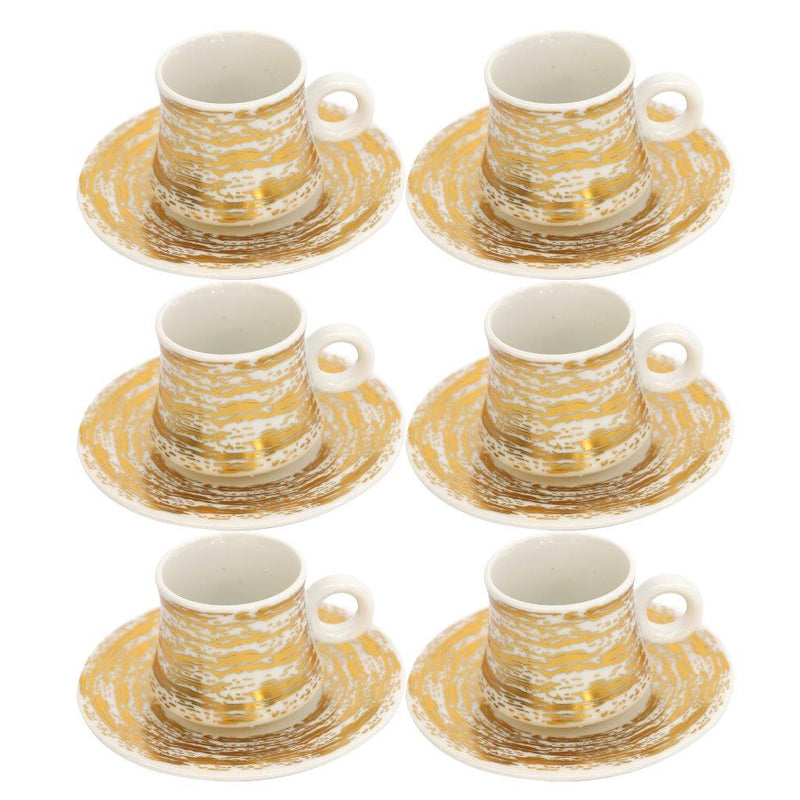 Ceramic Coffee Cup and Saucer Set of 6 Pcs Abstract Print Design 100 ml 12 cm (Ctn Box 18 units)