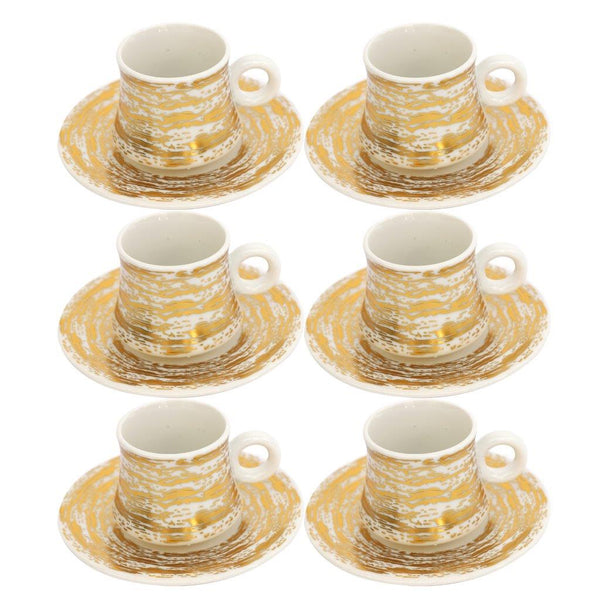 Ceramic Coffee Cup and Saucer Set of 6 Pcs Abstract Print Design 100 ml 12 cm (Ctn Box 18 units)