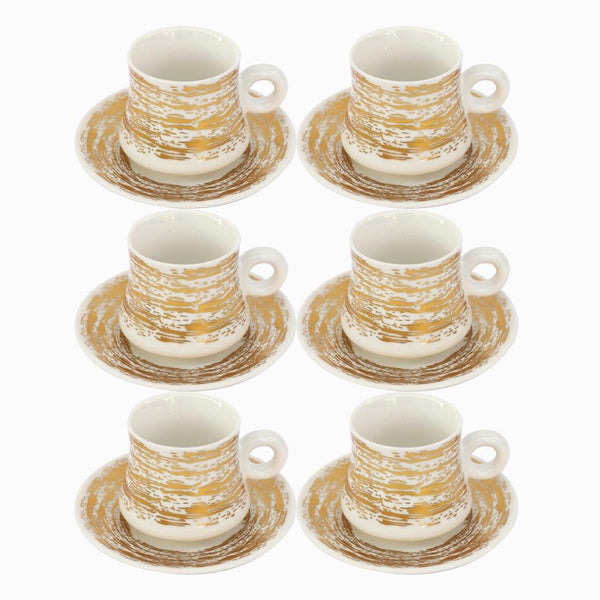 Ceramic Coffee Cup and Saucer Set of 6 Pcs Abstract Print Design 200 ml 14 cm (Ctn Box 12 units)