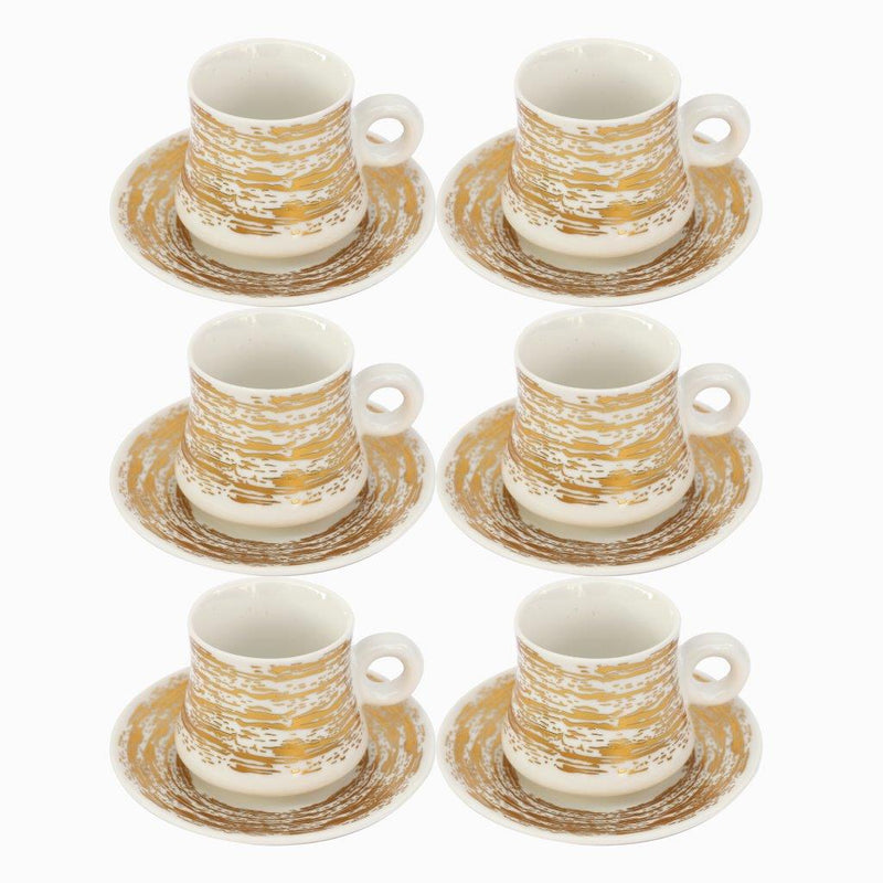 Ceramic Coffee Cup and Saucer Set of 6 Pcs Abstract Print Design 200 ml 14 cm (Ctn Box 12 units)