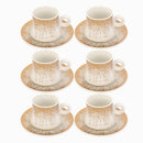 Ceramic Coffee Cup and Saucer Set of 6 Pcs Abstract Print Design 200 ml 14 cm (Ctn Box 12 units)