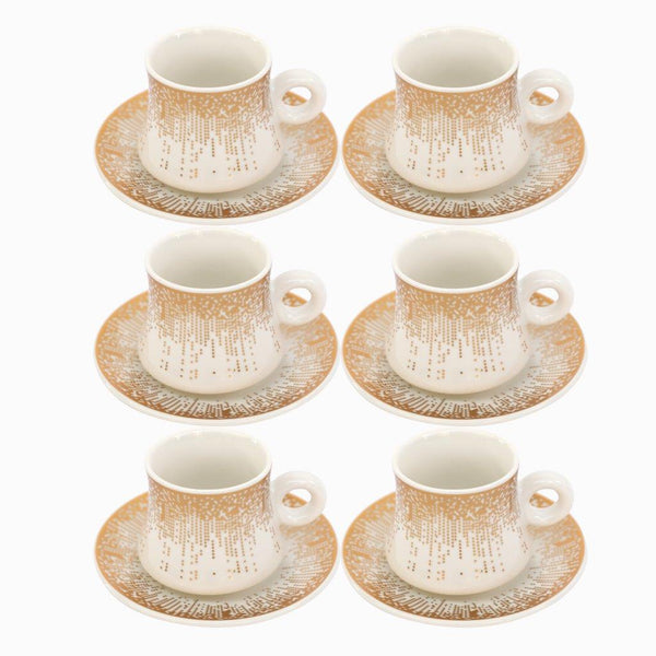 Ceramic Coffee Cup and Saucer Set of 6 Pcs Abstract Print Design 200 ml 14 cm (Ctn Box 12 units)