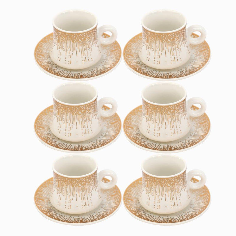 Ceramic Coffee Cup and Saucer Set of 6 Pcs Abstract Print Design 200 ml 14 cm (Ctn Box 12 units)