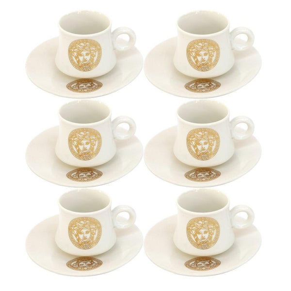 Ceramic Coffee Cup and Saucer Set of 6 Pcs Abstract Print Design 100 ml/12 cm (Ctn Box 18 units)