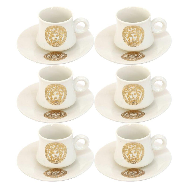Ceramic Coffee Cup and Saucer Set of 6 Pcs Abstract Print Design 100 ml/12 cm (Ctn Box 18 units)