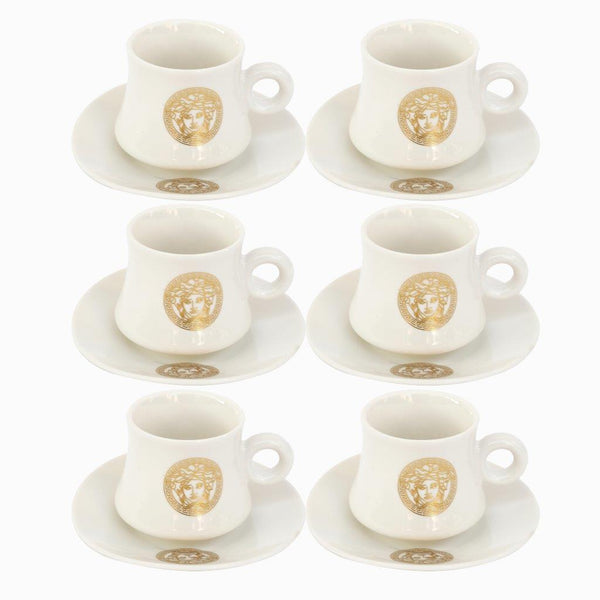Ceramic Tea Cup and Saucer Set of 6 Pcs Abstract Print Design 200 ml/14 cm (Ctn Box 12 units)