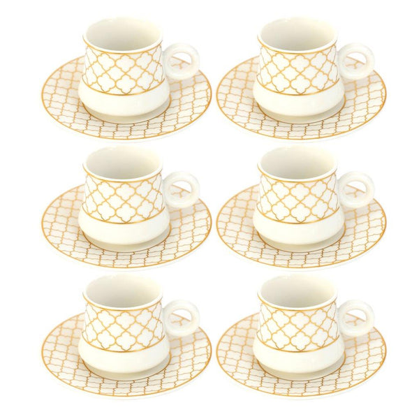 Ceramic Coffee Cup and Saucer Set of 6 Pcs Abstract Print Design 100 ml/12 cm (Ctn Box 18 units)
