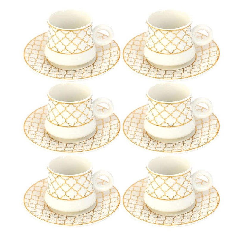 Ceramic Coffee Cup and Saucer Set of 6 Pcs Abstract Print Design 100 ml/12 cm (Ctn Box 18 units)