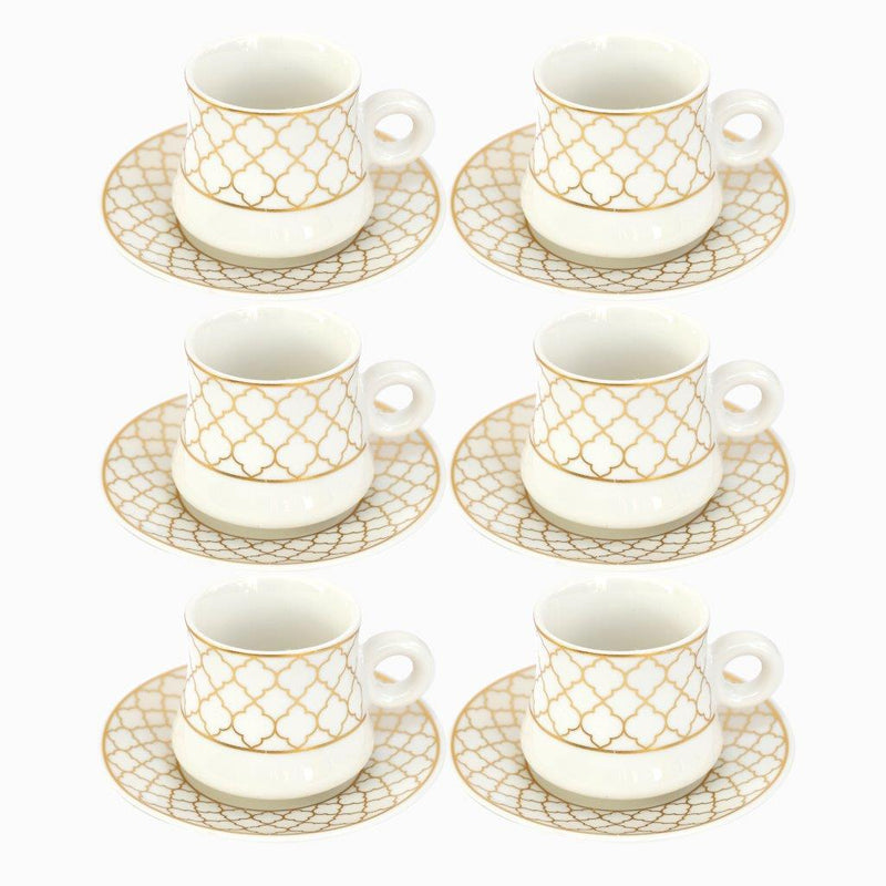 Ceramic Tea Cup and Saucer Set of 6 Pcs Abstract Print Design 200 ml/14 cm (Ctn Box 12 units)