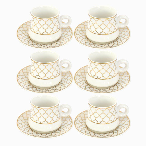 Ceramic Tea Cup and Saucer Set of 6 Pcs Abstract Print Design 200 ml/14 cm (Ctn Box 12 units)