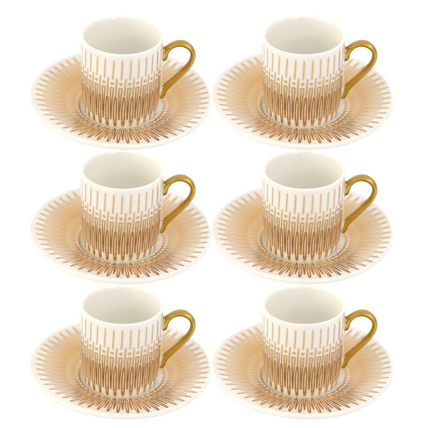 Ceramic Coffee Cup and Saucer Set of 6 Pcs Abstract Print Design 90 ml 12 cm (Ctn Box 18 units)